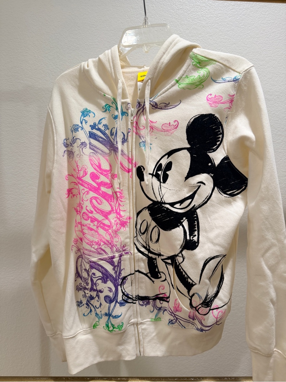 Disney Cream Hoodie with Mickey and Pink Purple Blue Green Accents XL (15/17)